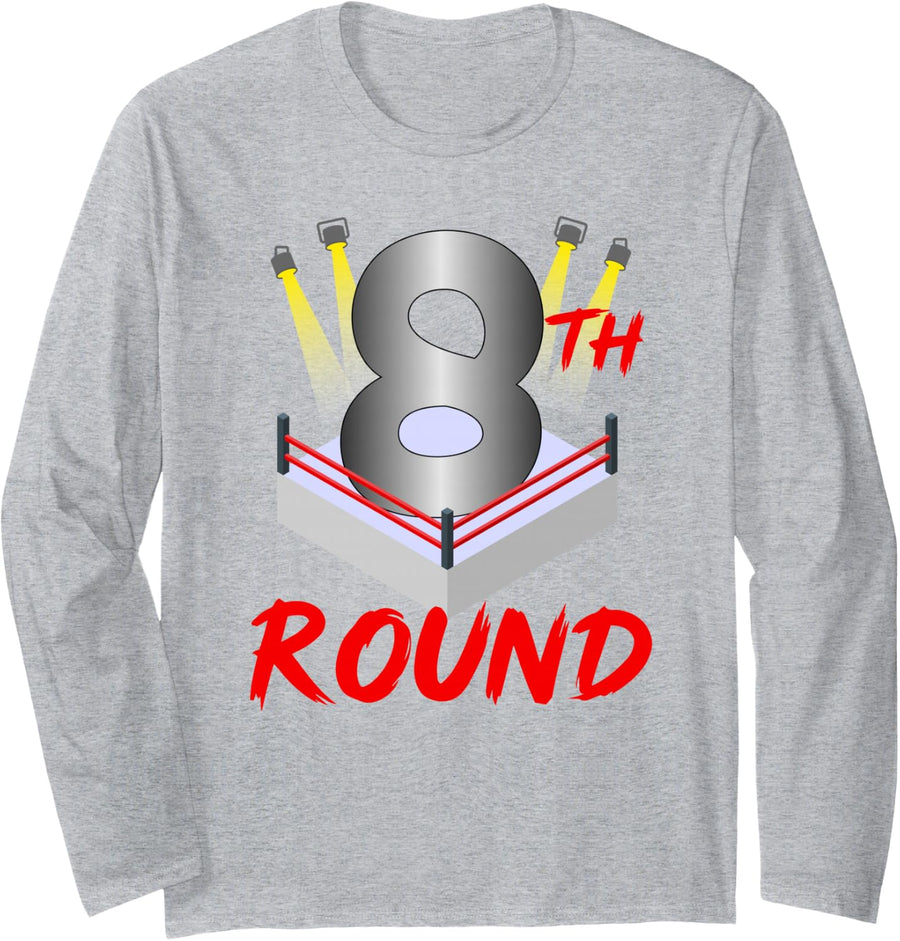 8th Boxing Birthday Eight Year Old Boxer Birthday Long Sleeve T-Shirt - Adult Unisex Heather Grey