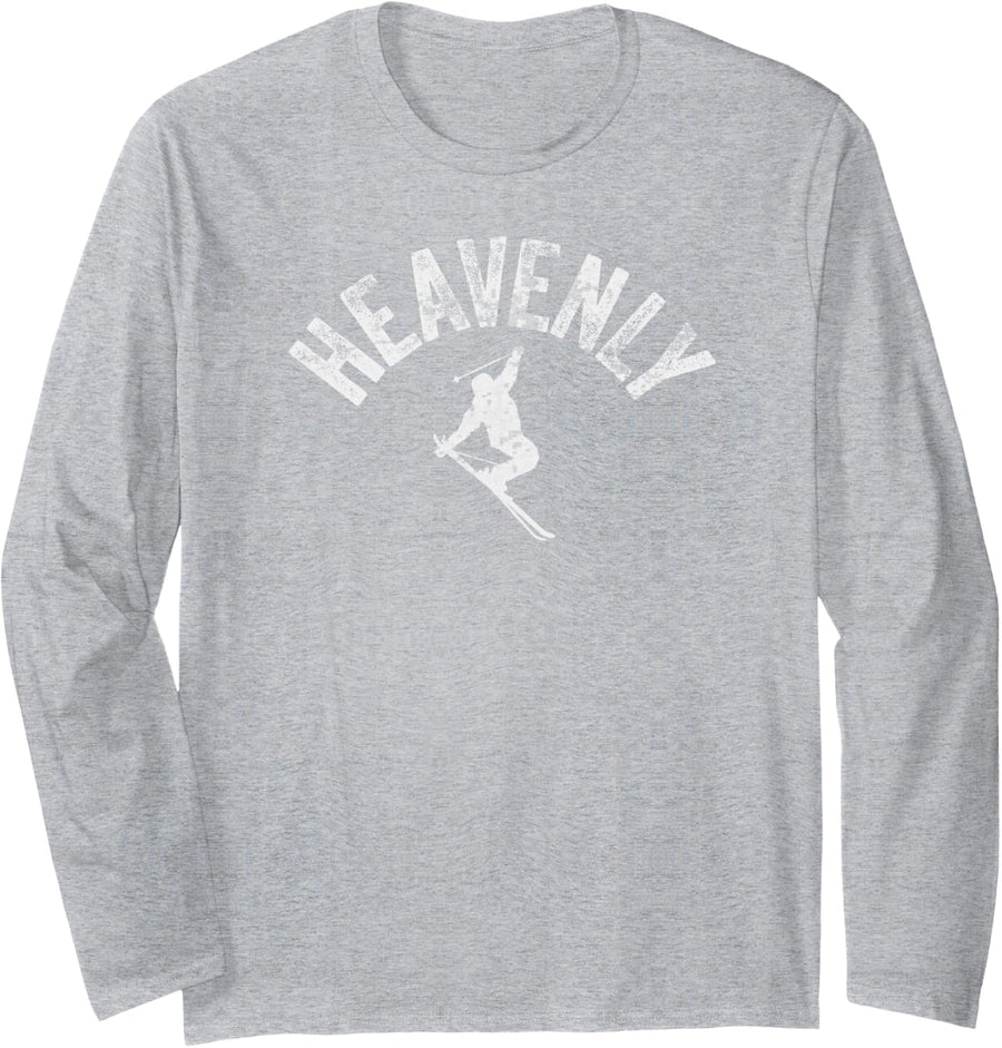 Ski Heavenly Vintage California Skiing Cool Cali Skier Gear Long Sleeve T-Shirt - Adult Unisex Heather Grey