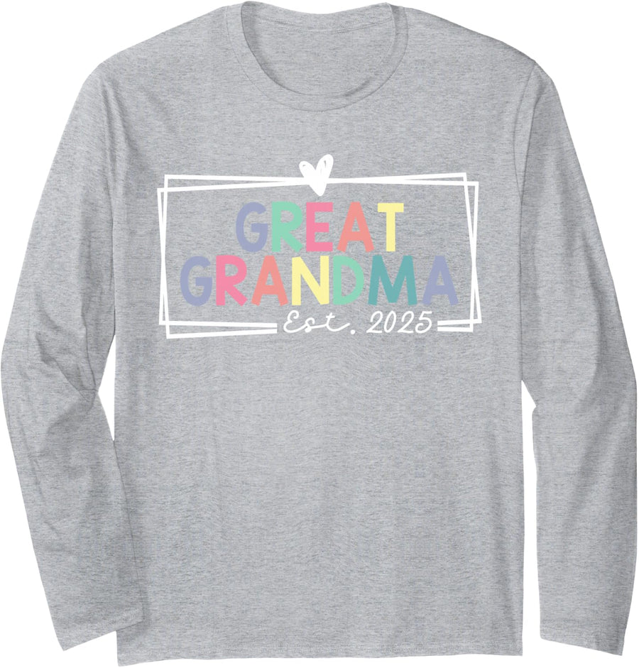 Great Grandma Est 2025 Promoted To Great Grandma Long Sleeve T-Shirt - Adult Unisex Heather Grey