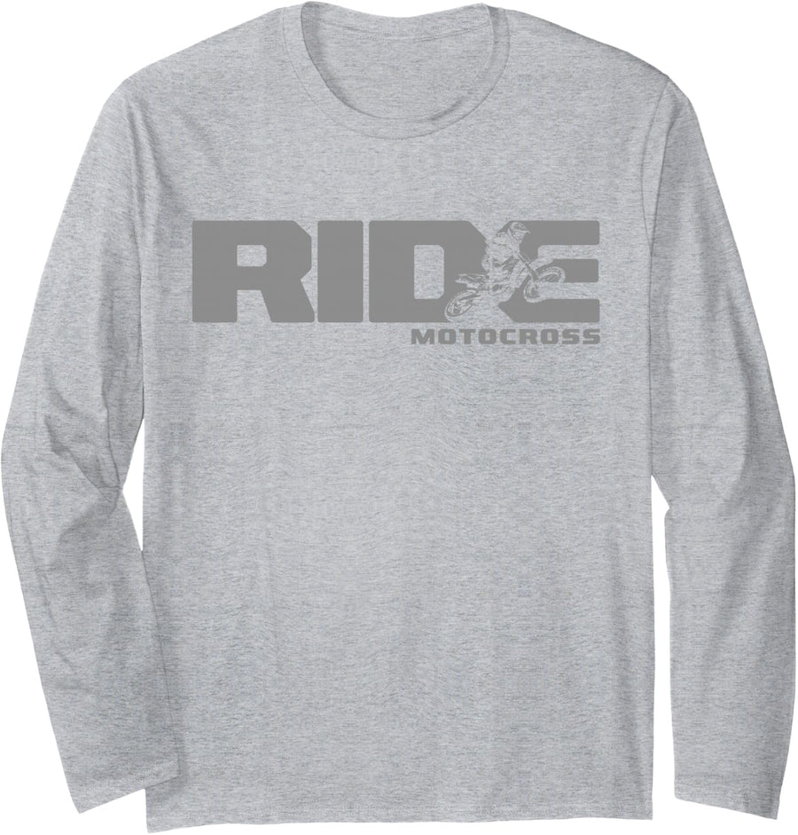 Ride Dirt Bike Motocross Apparel - Motocross Dirt Bike Long Sleeve T-Shirt - Adult Unisex Heather Grey