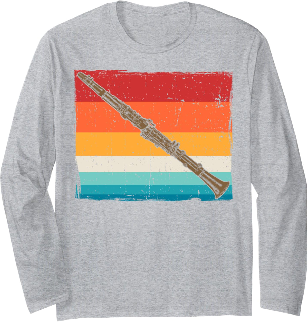 Clarinet Retro Vintage Wind Instrument Musician Clarinetist Long Sleeve T-Shirt - Adult Unisex Heather Grey