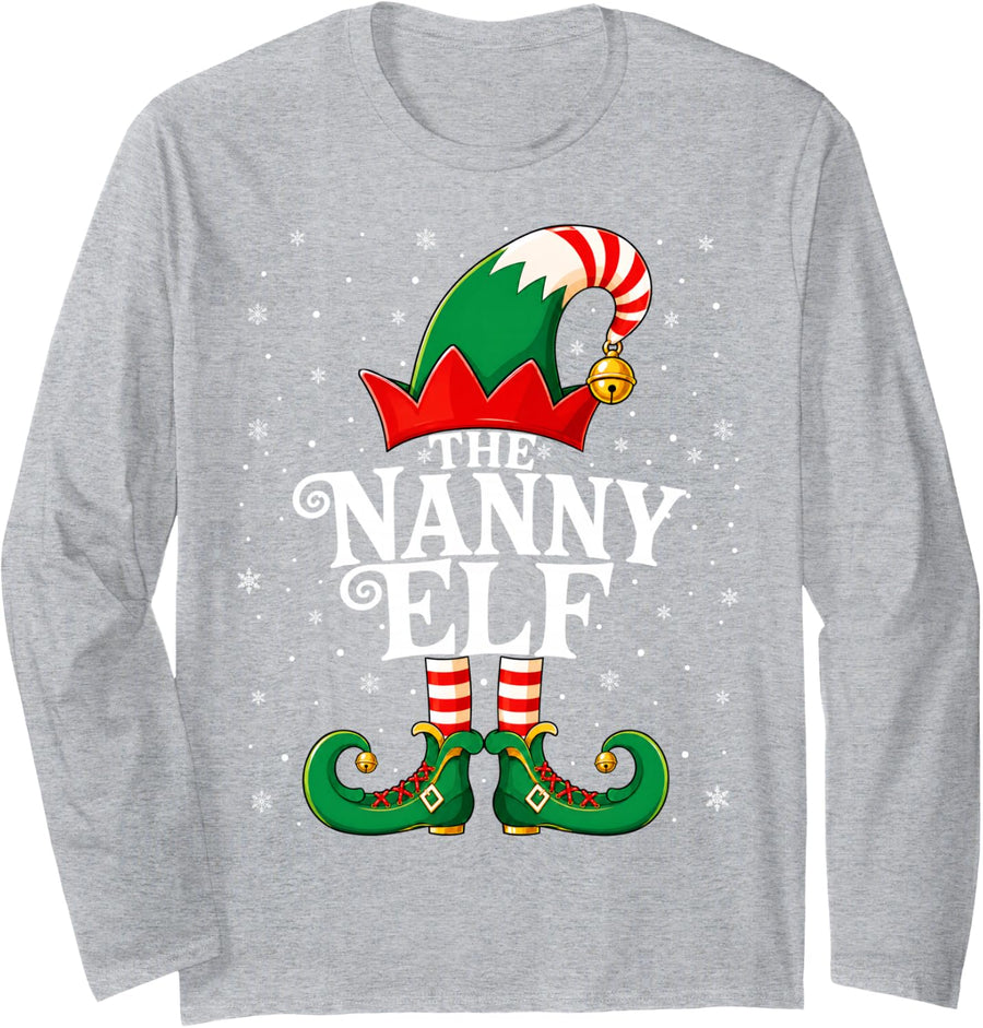 Nanny Elf Christmas Matching Family Festive Elf Squad Long Sleeve T-Shirt - Adult Unisex Heather Grey