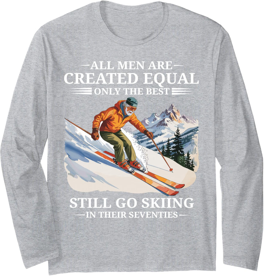70th Birthday Gifts for Skiers Men 70 Years Old Skiing Funny Long Sleeve T-Shirt - Adult Unisex Heather Grey