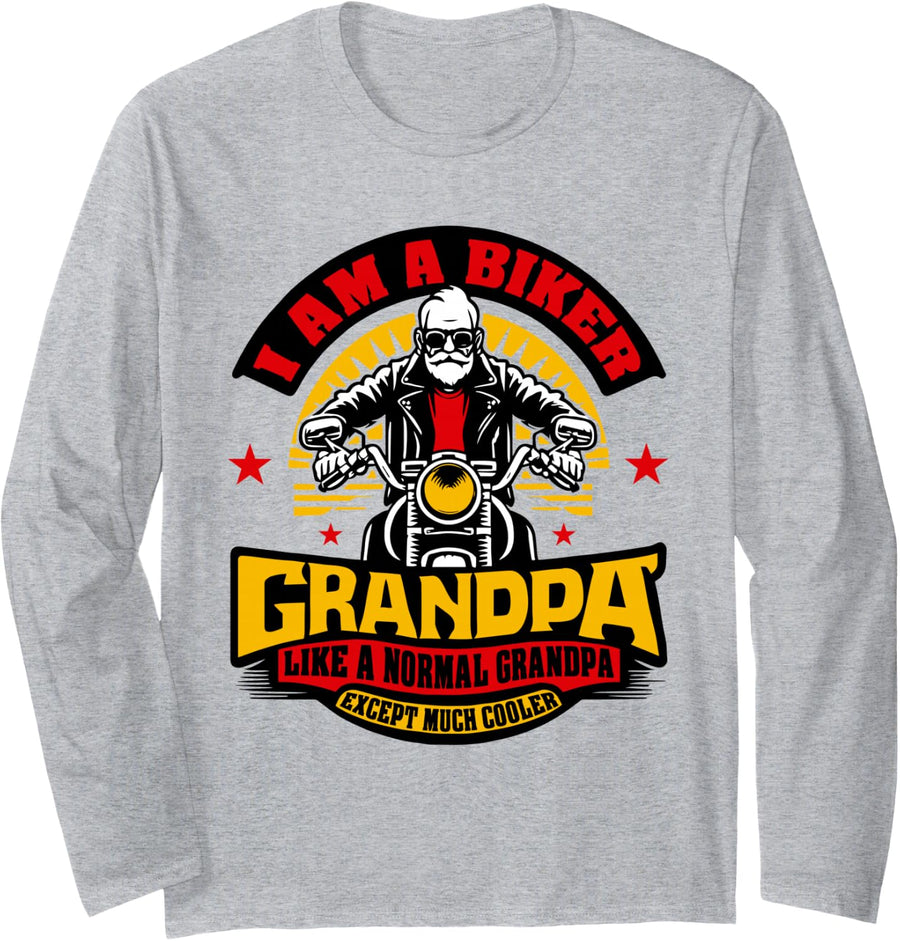 I Am A Biker Grandpa Funny Quote for Grandpa Motorbikes Long Sleeve T-Shirt - Adult Unisex Heather Grey