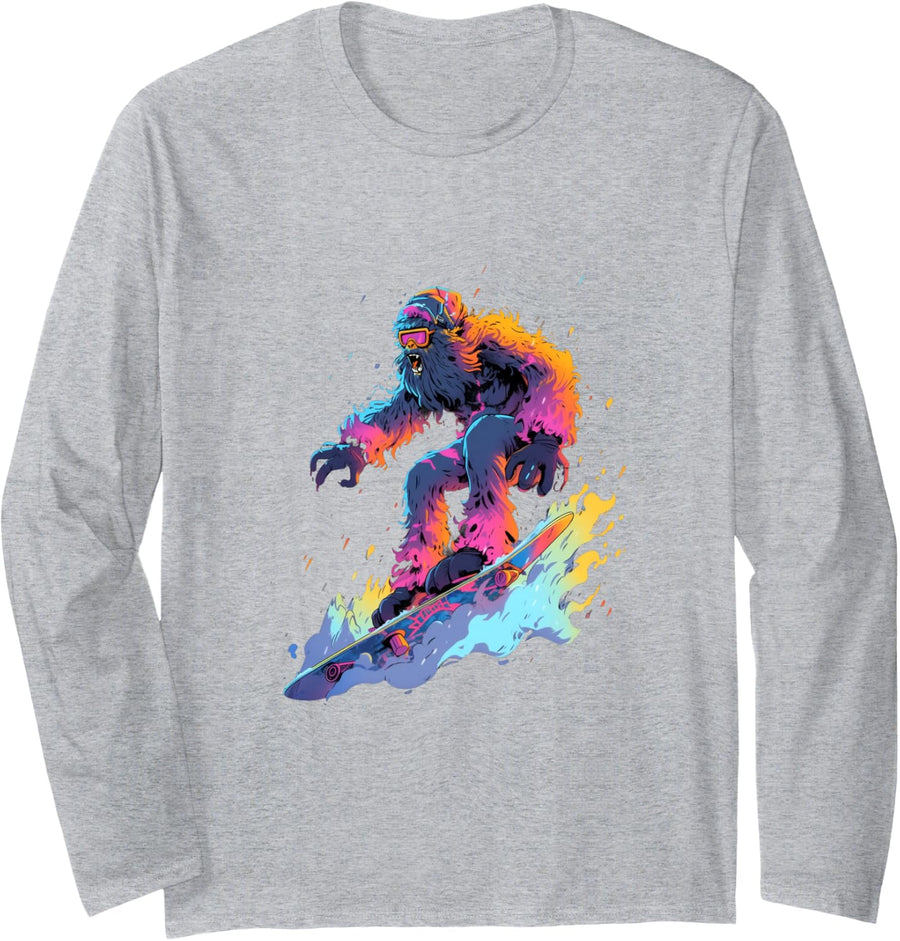 Bigfoot snowboard snowboarder winter Long Sleeve T-Shirt - Adult Unisex Heather Grey