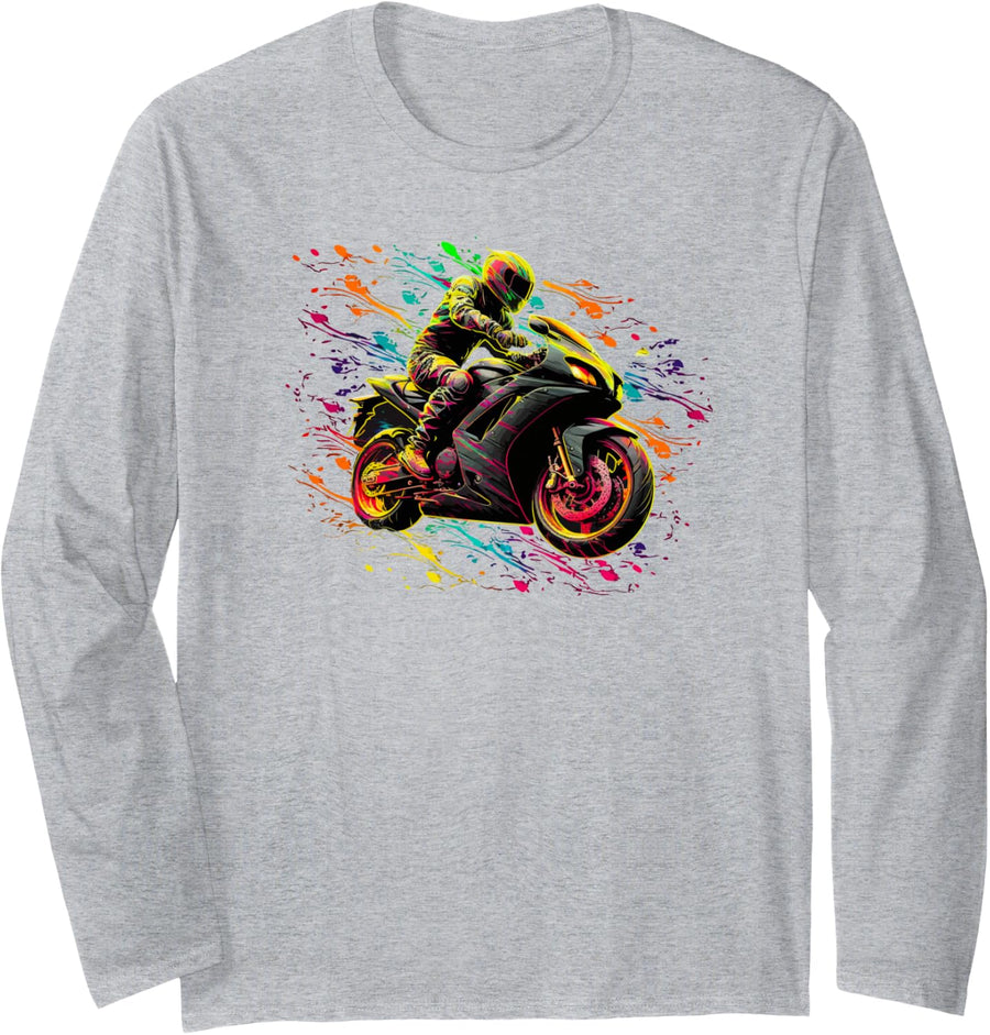 Motorcycle Motorsport Motorbike High Speed Race Rebel Man Long Sleeve T-Shirt - Adult Unisex Heather Grey