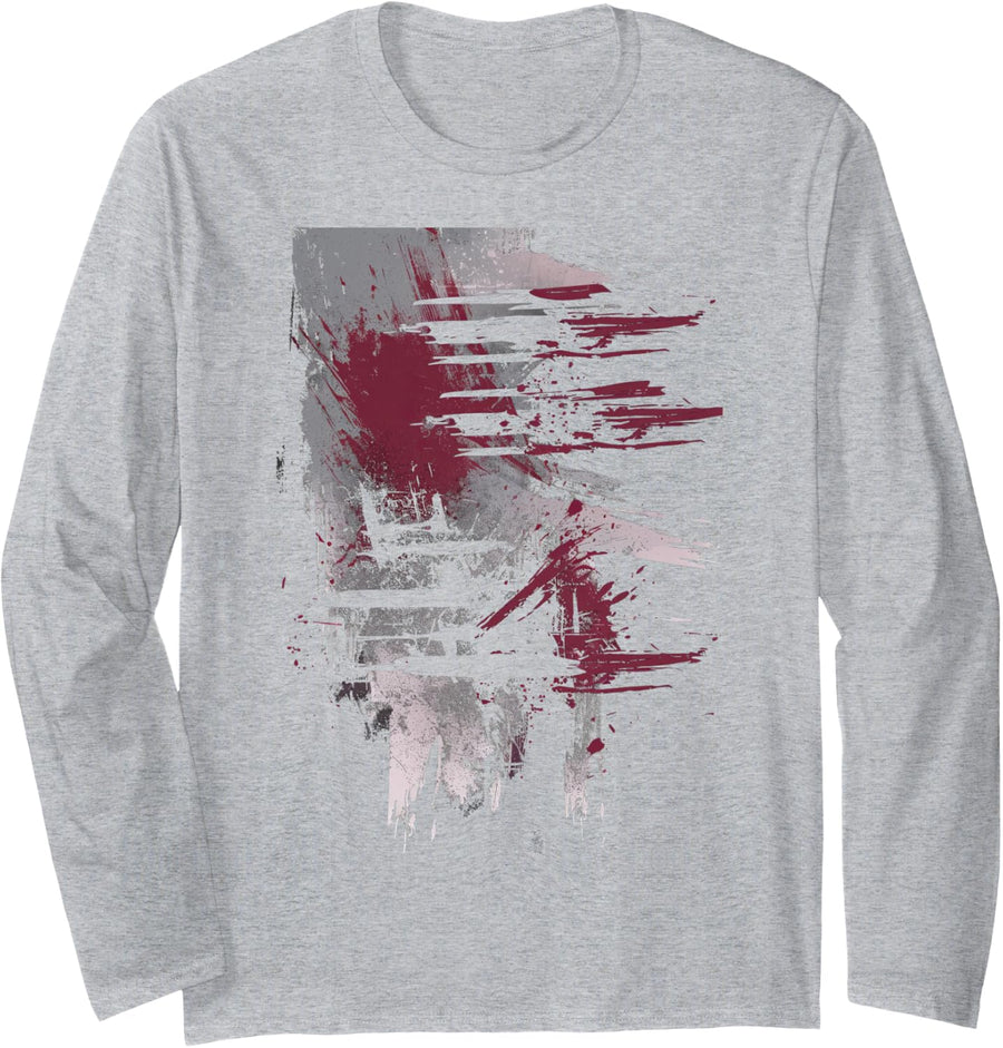 Grunge Black And Red Artistic Design Long Sleeve T-Shirt - Adult Unisex Heather Grey