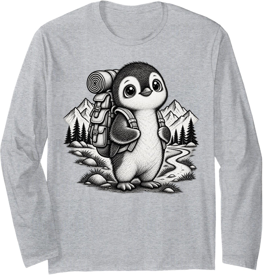 Hiking Lover Humor Outdoor Backpacking Trail Sloth Hiker Long Sleeve T-Shirt - Adult Unisex Heather Grey