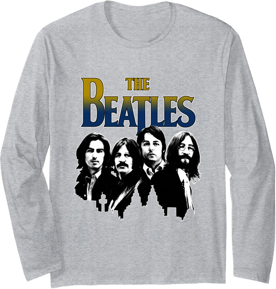 The Beatles Black and White Skyline Long Sleeve T-Shirt - Adult Unisex Heather Grey