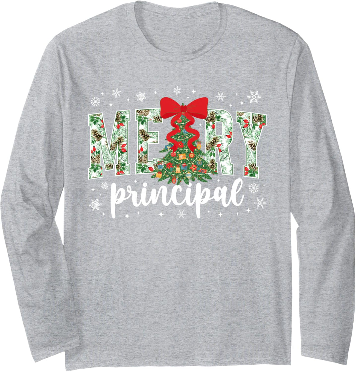 Merry Principal Christmas School Principal Xmas Coquette Long Sleeve T-Shirt - Adult Unisex Heather Grey