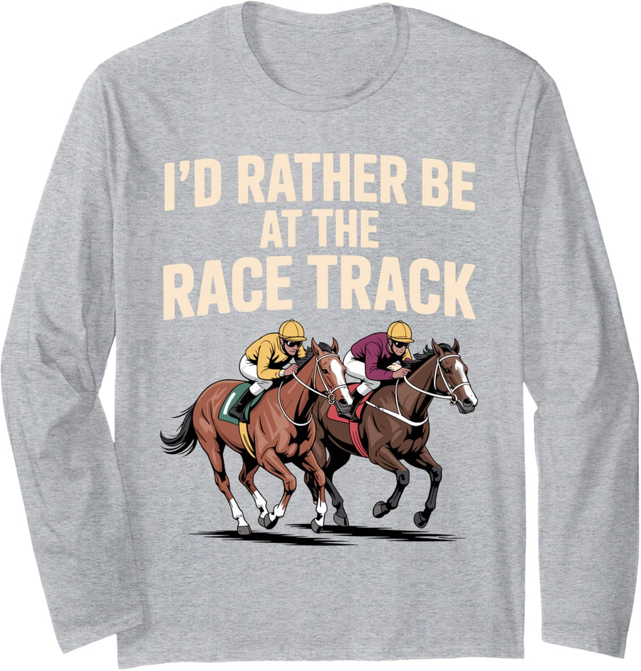 Funny Horse Racing Art for Men Women Jockey Horse Racing Long Sleeve T-Shirt - Adult Unisex Heather Grey