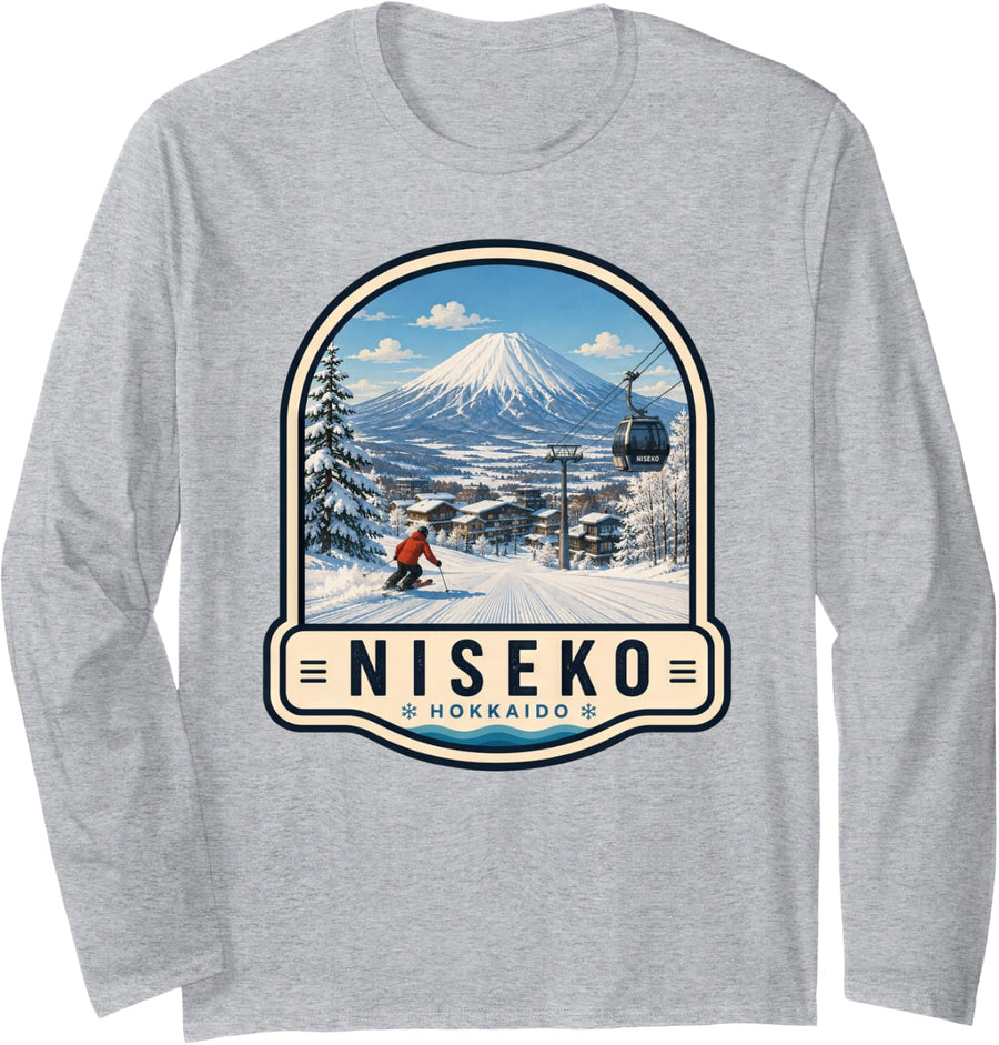 Niseko Hokkaido Japan Skiing Snowboard Design Long Sleeve T-Shirt - Adult Unisex Heather Grey