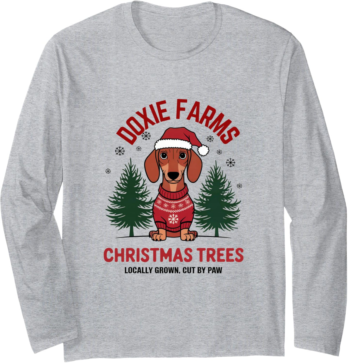 Doxie Farms Dachshund Christmas Trees Wiener Dog Long Sleeve T-Shirt - Adult Unisex Heather Grey