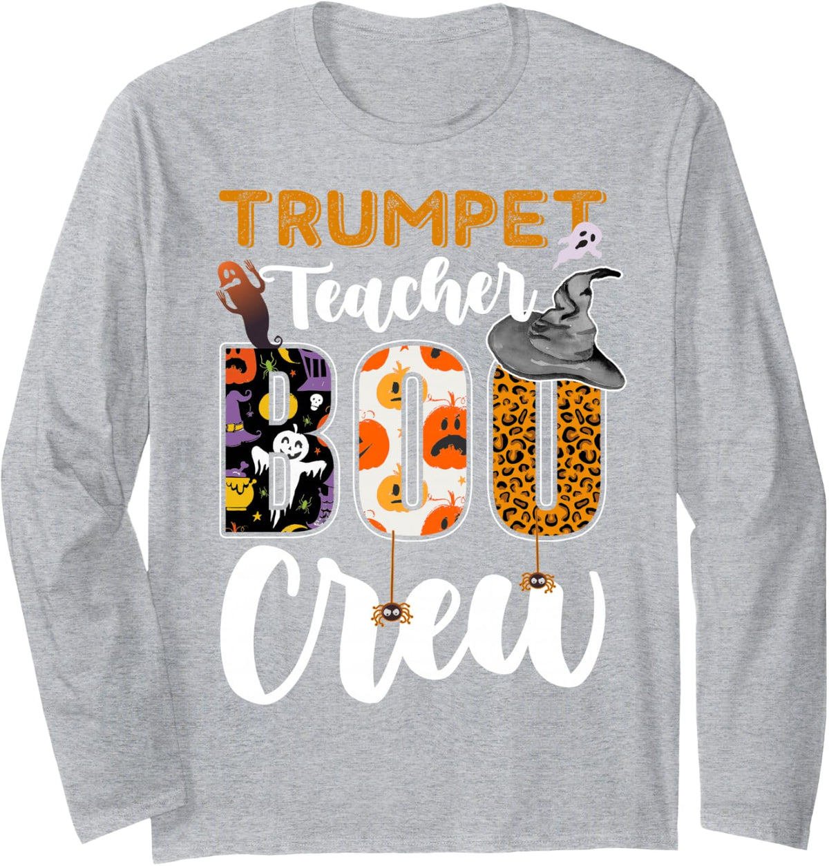 Trumpet Teacher Boo Crew Halloween Costume Matching Long Sleeve T-Shirt - Adult Unisex Heather Grey