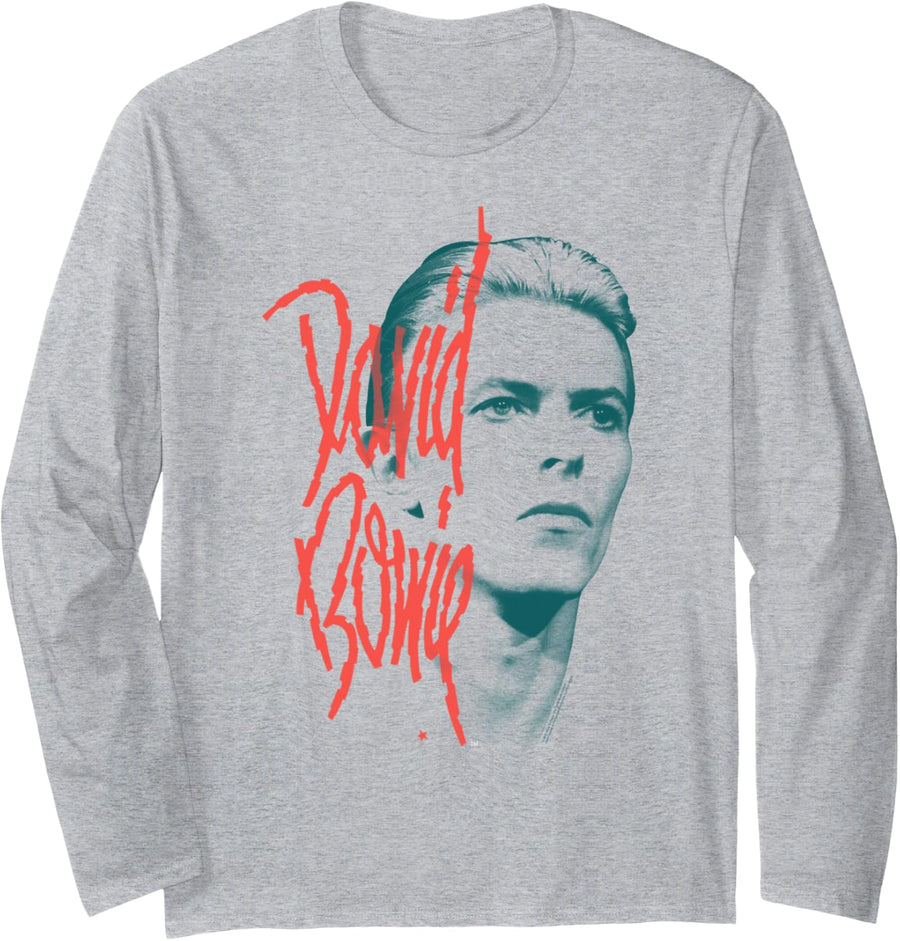 Official David Bowie Music Rock Mono Stare Long Sleeve T-Shirt - Adult Unisex Heather Grey