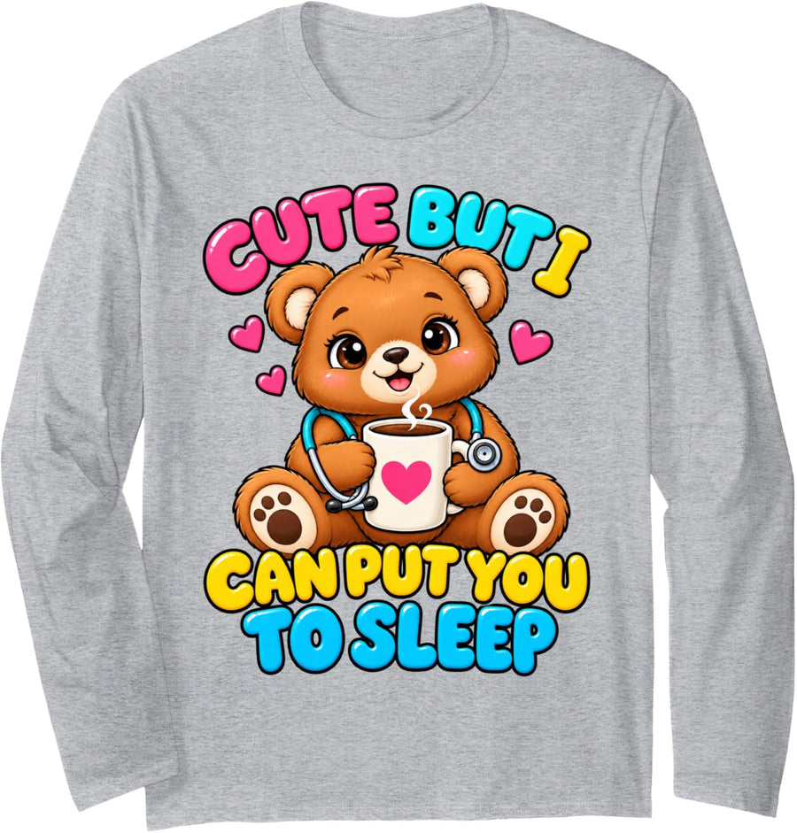 CRNA Squad Funny Koala Coffee Nurse Anesthetist Long Sleeve T-Shirt - Adult Unisex Heather Grey