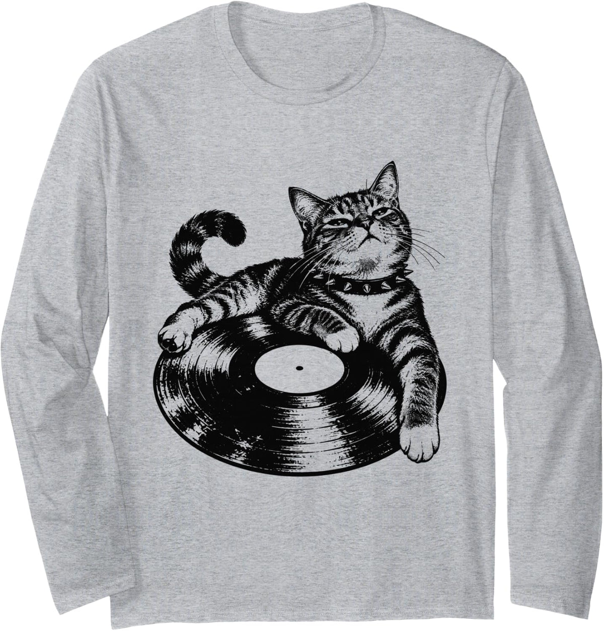 Sassy Punk Cat Relaxing 2000s Y2k Grunge Aesthetic Graphic Long Sleeve T-Shirt - Adult Unisex Heather Grey
