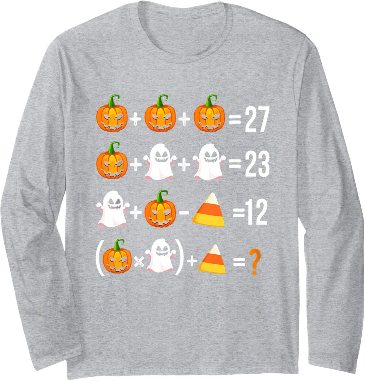 Funny 67 Meme Pumpkin Ghost Math Teacher Halloween Costume Long Sleeve T-Shirt - Adult Unisex Heather Grey