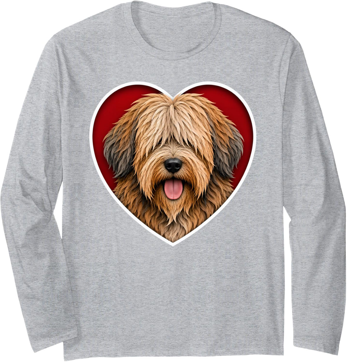Catalan Sheepdog Heart Long Sleeve T-Shirt - Adult Unisex Heather Grey