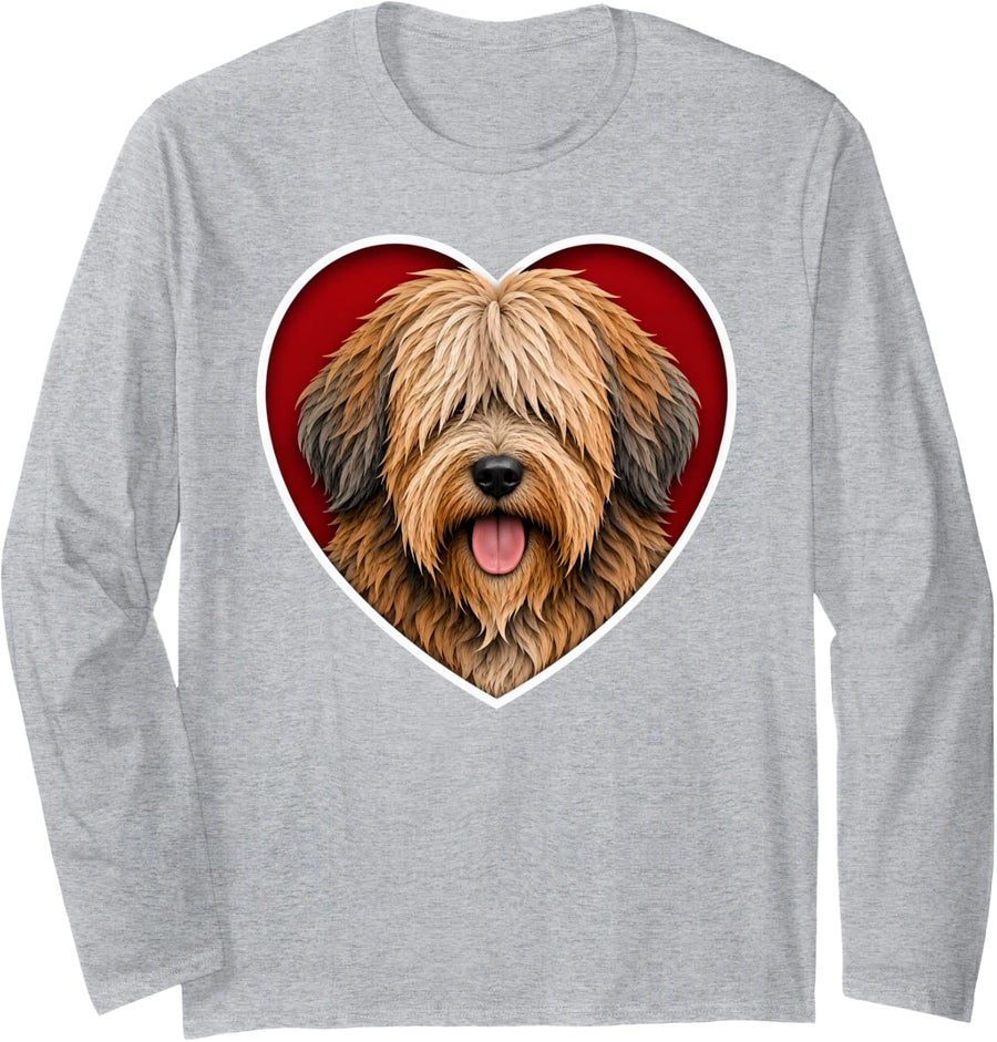 Catalan Sheepdog Heart Long Sleeve T-Shirt - Adult Unisex Heather Grey