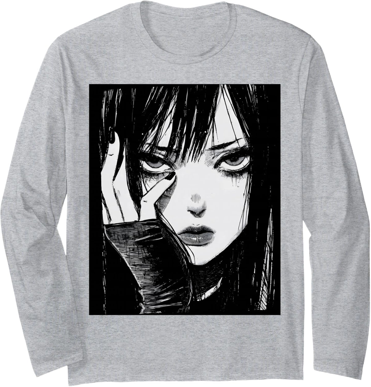 Gothic Anime Manga Japan Kawaii Goth Girl Alt Aesthetic Long Sleeve T-Shirt - Adult Unisex Heather Grey
