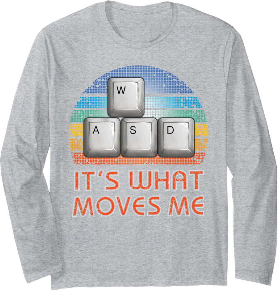 WASD PC Gamer Gifts Video Gaming Boys Men Vintage Gift Long Sleeve T-Shirt - Adult Unisex Heather Grey