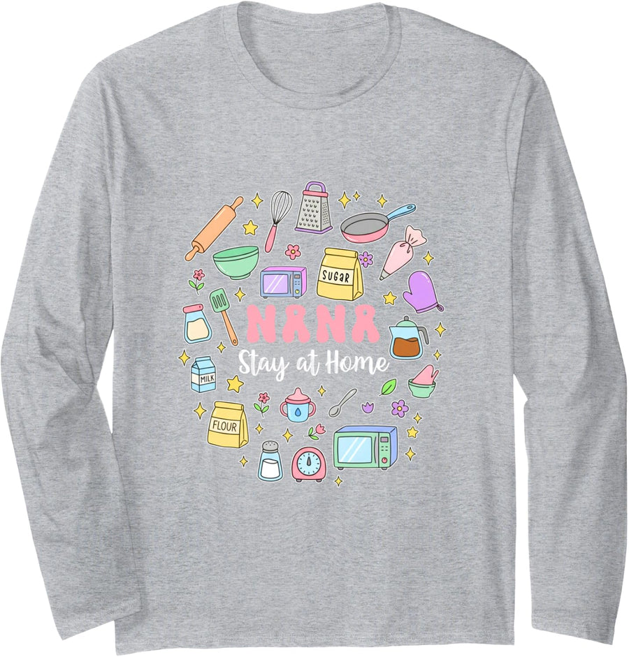 Nana Stay At Home Colorful Cooking Tools Lover Mother's Day Long Sleeve T-Shirt - Adult Unisex Heather Grey