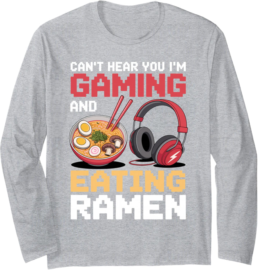 Cute Ramen Design for Men Women Kids Noodles Ramen Lovers Long Sleeve T-Shirt - Adult Unisex Heather Grey