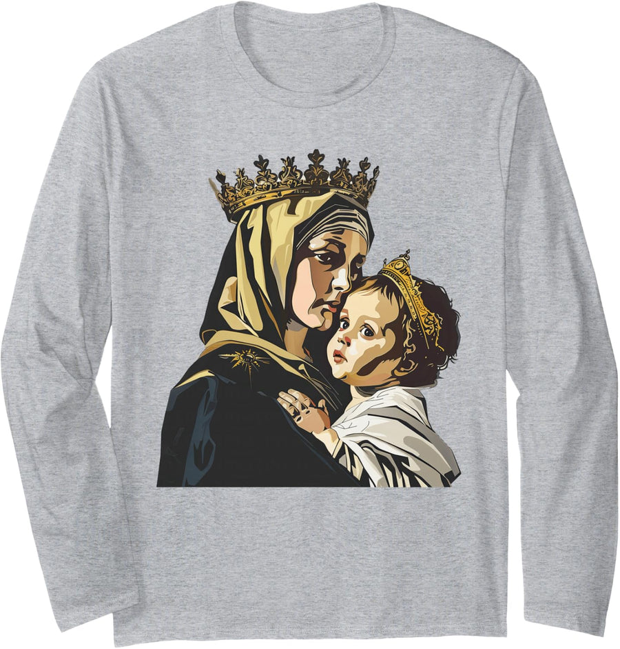 Our Lady Of Mount Carmel Pop Art Long Sleeve T-Shirt - Adult Unisex Heather Grey
