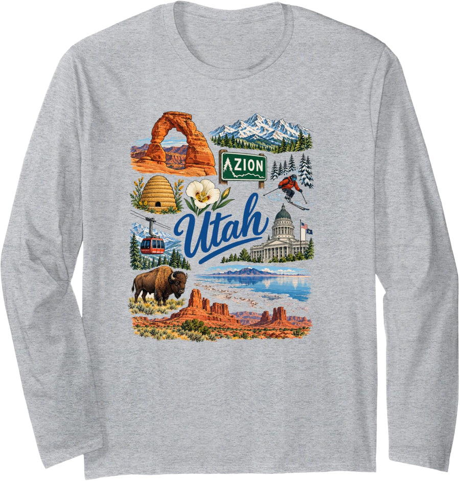 Utah State Souvenir Travel Reminder Women Men Girl Long Sleeve T-Shirt - Adult Unisex Heather Grey