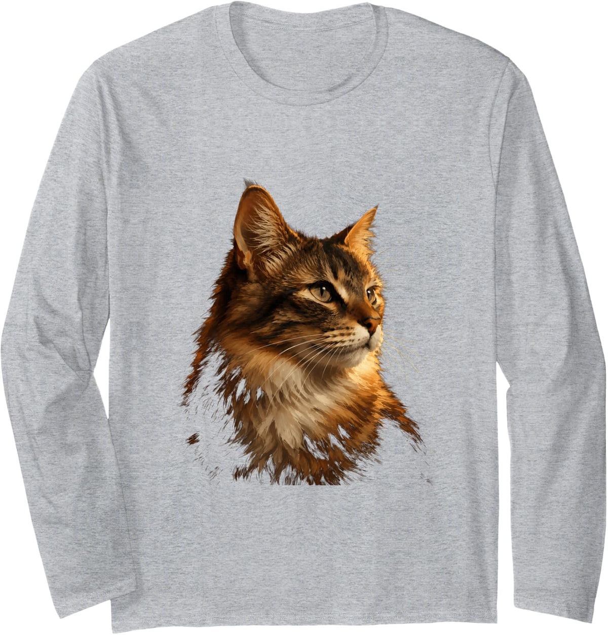 Tabby Cat Portrait Long Sleeve T-Shirt - Adult Unisex Heather Grey