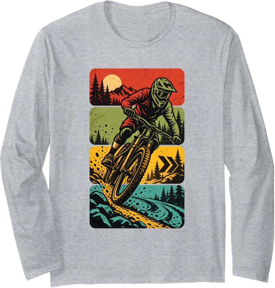 Mountain Bike Mountain Biking Downhill Trail Long Sleeve T-Shirt - Adult Unisex Heather Grey