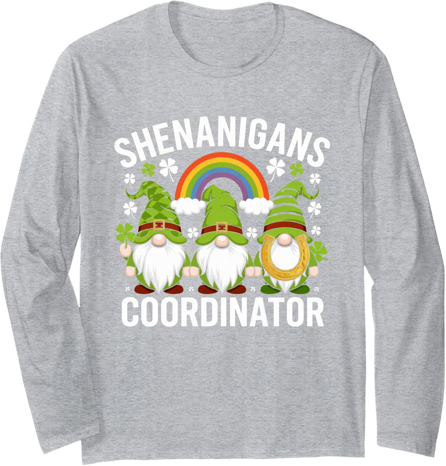 Shenanigans Coordinator T-Shirt St Patricks Day Shirt Long Sleeve T-Shirt - Adult Unisex Heather Grey