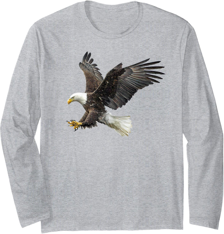 Majestic Flying American Bald Eagle Long Sleeve T-Shirt - Adult Unisex Heather Grey