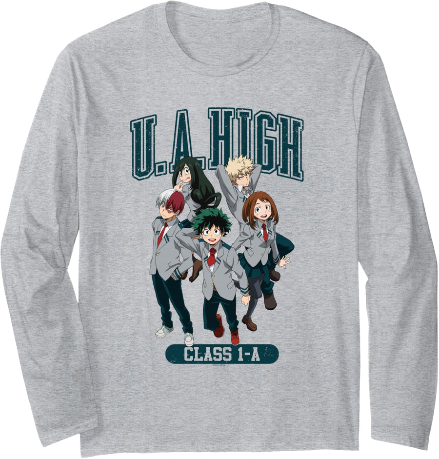My Hero Academia UA High Class-1A Uniform Anime Long Sleeve T-Shirt - Adult Unisex Heather Grey