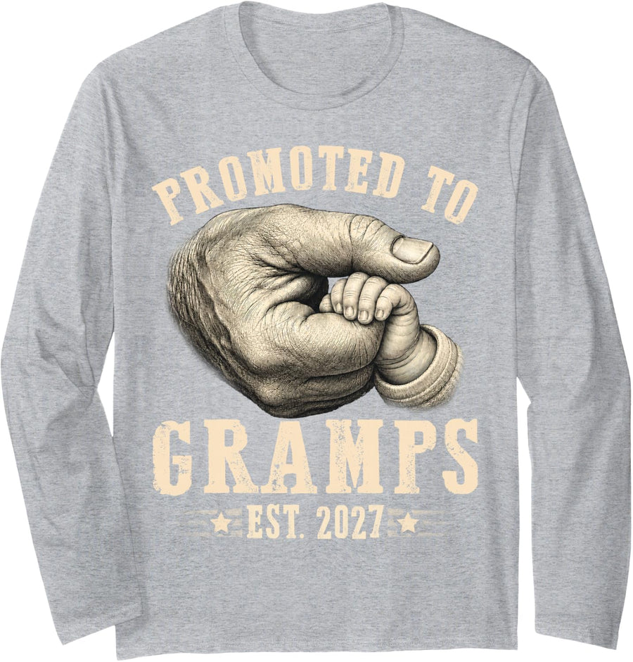 Promoted to Gramps est.2027 Father's Day First time Papa Long Sleeve T-Shirt - Adult Unisex Heather Grey