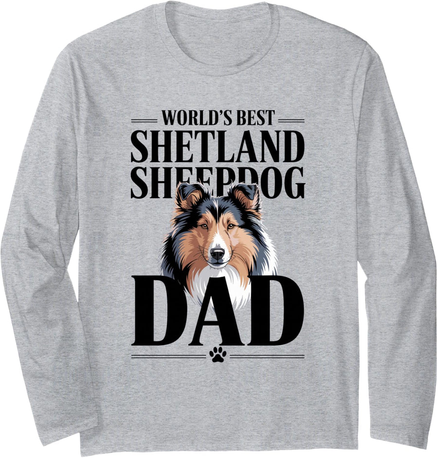 World's Best Shetland Sheepdog Dad Father Long Sleeve T-Shirt - Adult Unisex Heather Grey