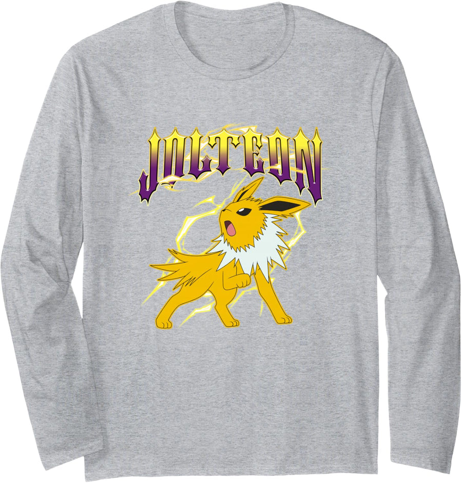 Pokémon Epic Jolteon Thunder Metal Attack Big Chest Poster Long Sleeve T-Shirt - Adult Unisex Heather Grey