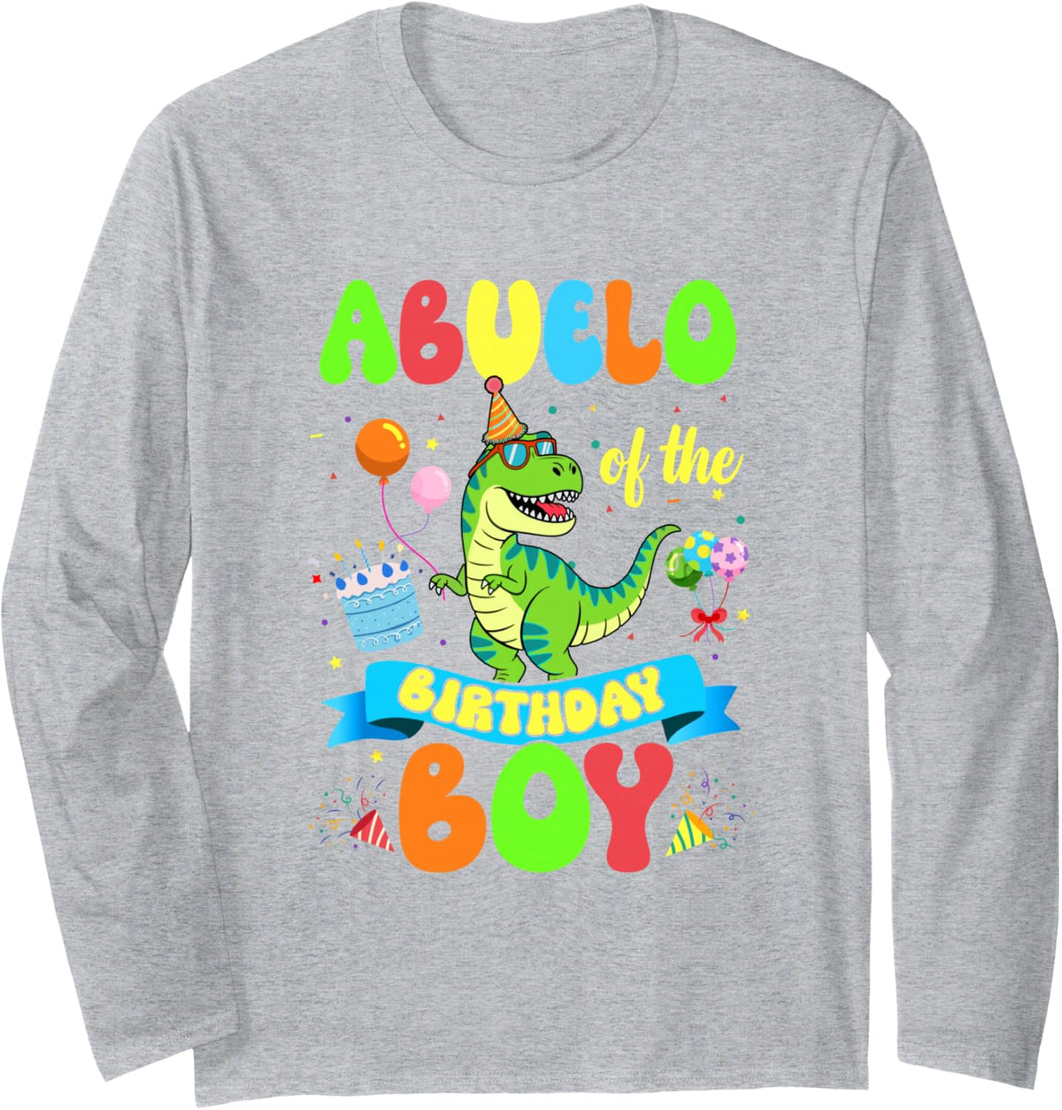 Abuelo of The Birthday Boy Trex Dinosaur Birthday Family Long Sleeve T-Shirt - Adult Unisex Heather Grey