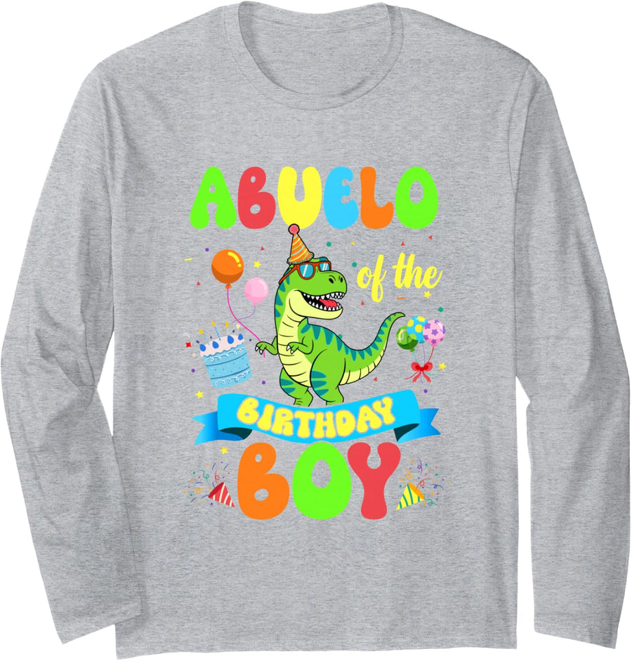 Abuelo of The Birthday Boy Trex Dinosaur Birthday Family Long Sleeve T-Shirt - Adult Unisex Heather Grey