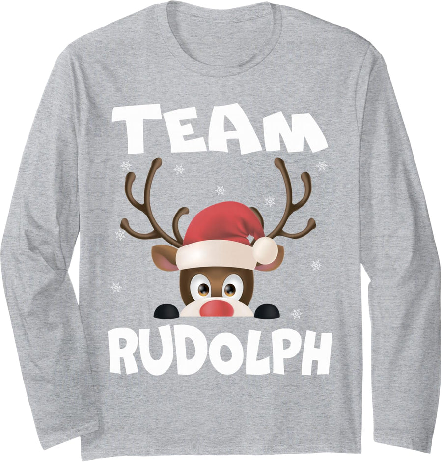 Team Rudolph Funny Xmas Reindeer Deer Lover Gift Design Long Sleeve T-Shirt - Adult Unisex Heather Grey