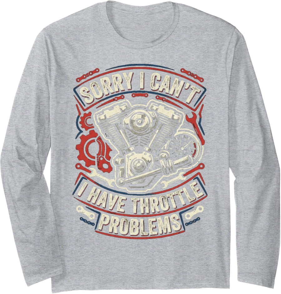 Motorcycle Biker Rider Motorbike Racing Humor Long Sleeve T-Shirt - Adult Unisex Heather Grey