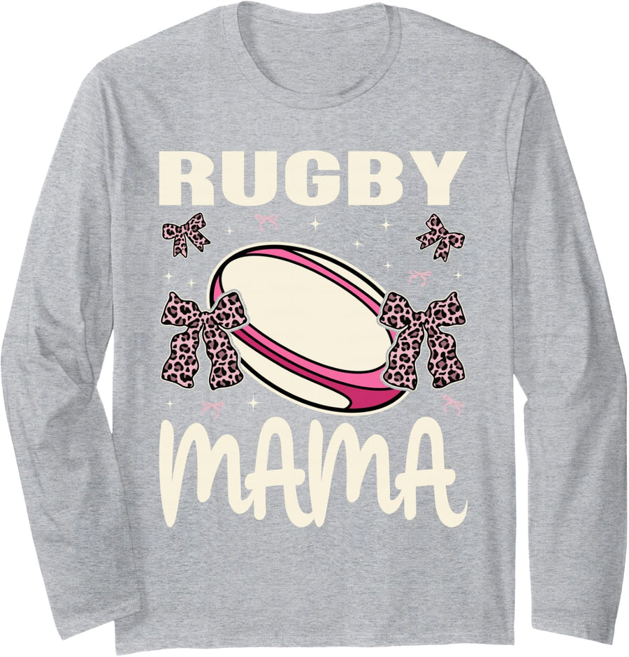 Rugby Lover Player Cute Mom Women Mama Long Sleeve T-Shirt - Adult Unisex Heather Grey