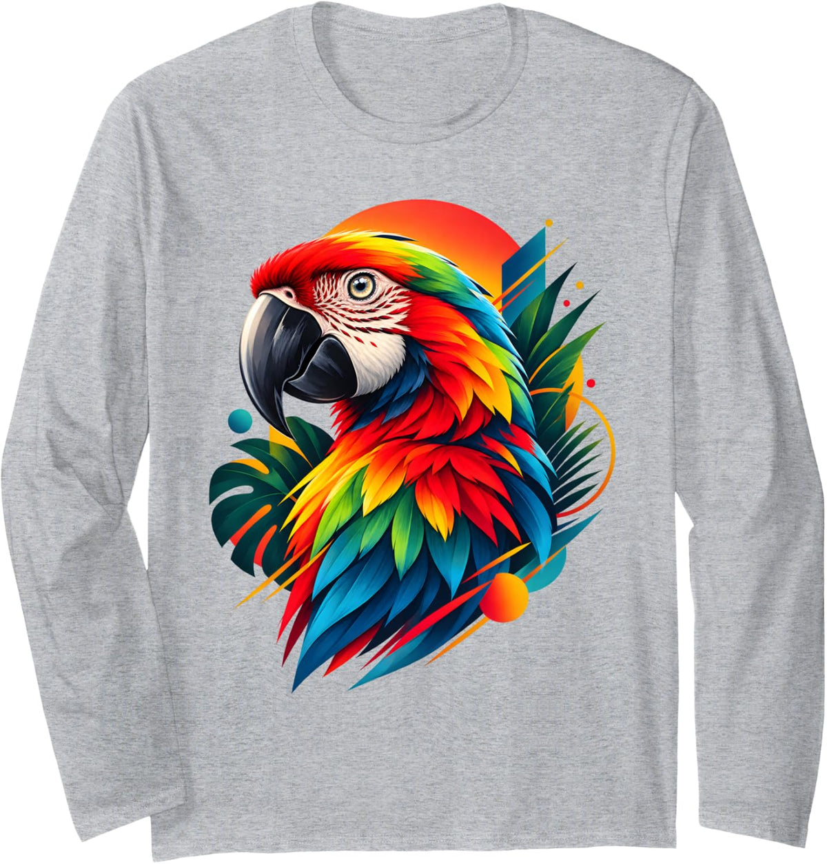 Colorful Parrot Lover Macaw Bird Abstract Long Sleeve T-Shirt - Adult Unisex Heather Grey