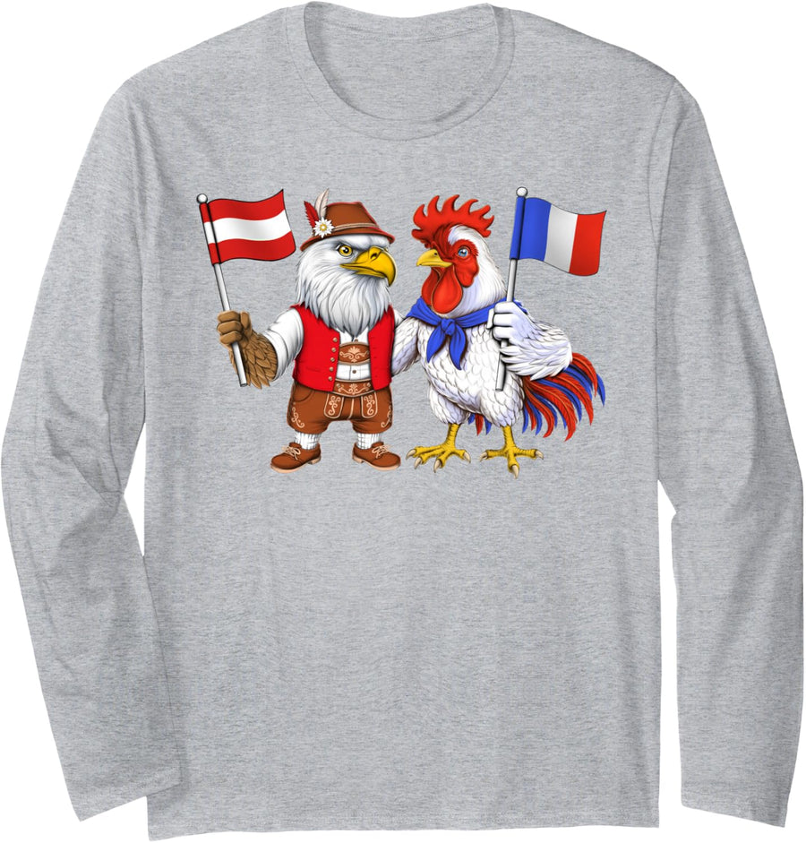 France Austria Flag French Austrian Roots French Heritage Long Sleeve T-Shirt - Adult Unisex Heather Grey