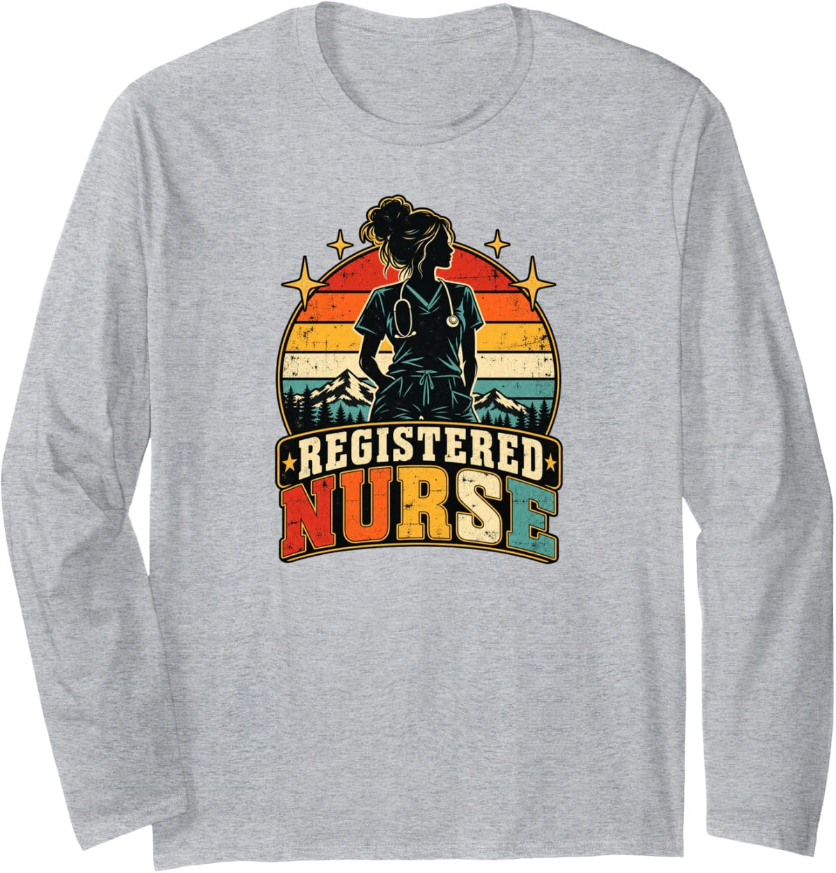 Registered Nurse Retro Vintage Nursing Healthcare Long Sleeve T-Shirt - Adult Unisex Heather Grey