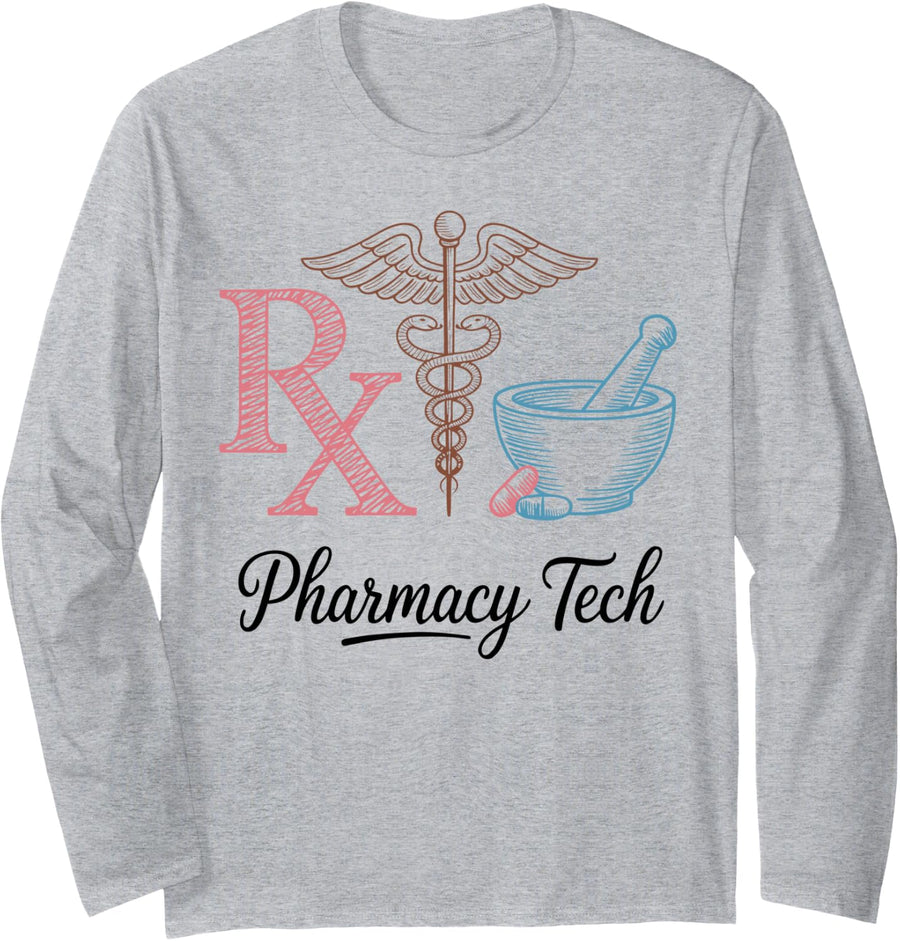 Pharmacy Tech CPhT Long Sleeve T-Shirt - Adult Unisex Heather Grey