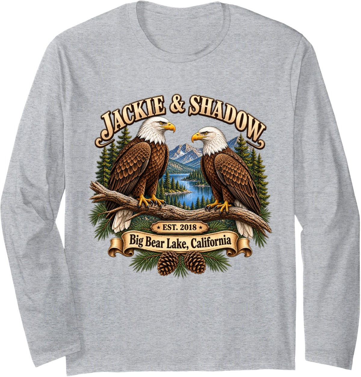 Big Bear Lake Bald Eagle Nature Long Sleeve T-Shirt - Adult Unisex Heather Grey