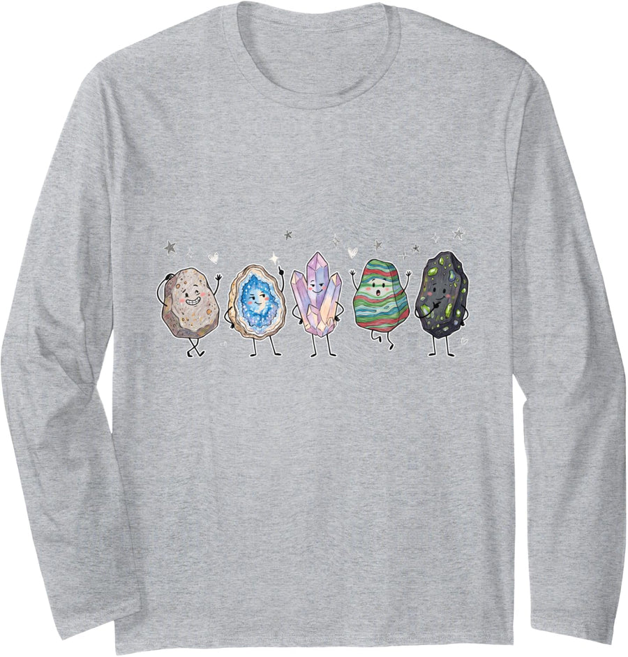 Rockhound Geologist Rock Collection Earth Science Teacher Long Sleeve T-Shirt - Adult Unisex Heather Grey