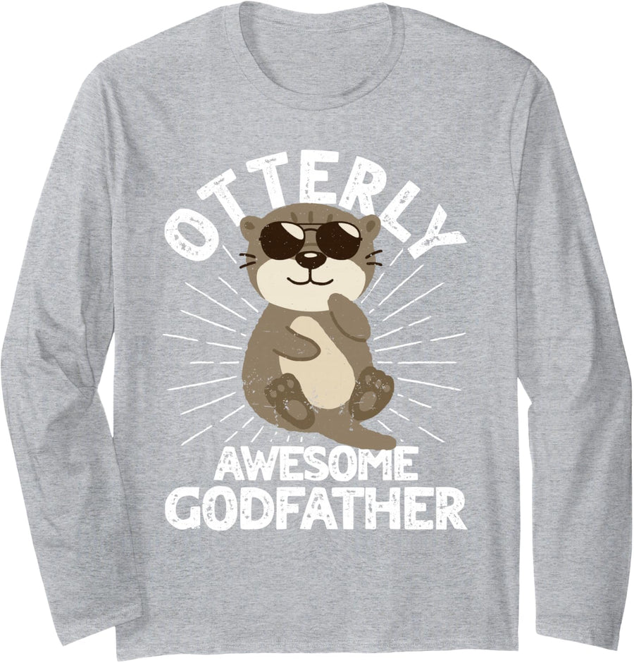Otterly Awesome Godfather Otter Funny Godfather Long Sleeve T-Shirt - Adult Unisex Heather Grey